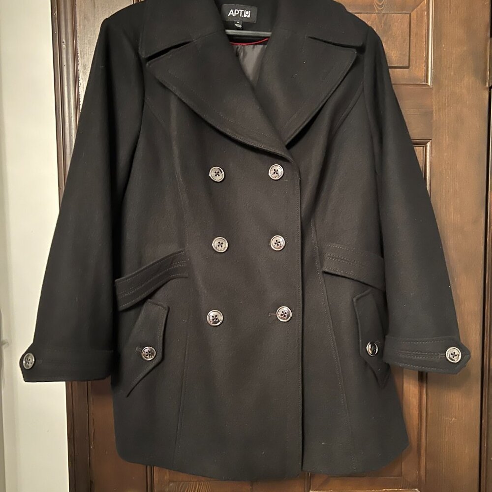 Apt. 9 Black Double-Breasted Wool Blend Pea Coat